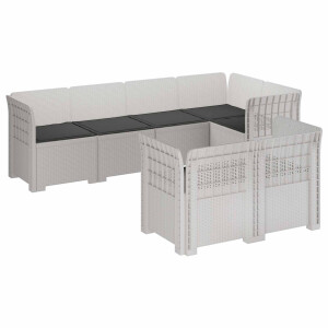 vidaXL 7-Persoons Tuinbank met Kussens Rieten Look PP Wit