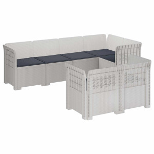 vidaXL 7-Persoons Tuinbank met Kussens Rieten Look PP Wit