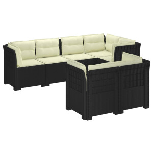 vidaXL 7-Persoons Tuinbank met Kussens Rieten Look PP Antraciet