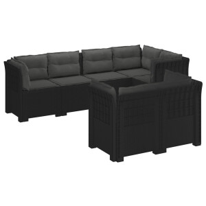 vidaXL 7-Persoons Tuinbank met Kussens Rieten Look PP Antraciet