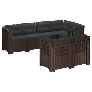vidaXL 7-Persoons Tuinbank met Kussens Rieten Look PP Bruin