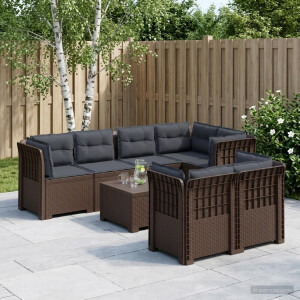 vidaXL 7-Persoons Tuinbank met Kussens Rieten Look PP Bruin