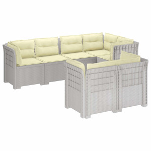 vidaXL 7-Persoons Tuinbank met Kussens Rieten Look PP Wit