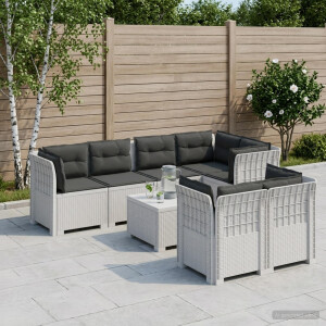 vidaXL 7-Persoons Tuinbank met Kussens Rieten Look PP Wit