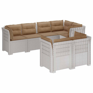 vidaXL 7-Persoons Tuinbank met Kussens Rieten Look PP Wit
