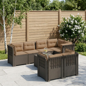 vidaXL 7-Persoons Tuinbank met Kussens Rieten Look PP Lichtgrijs