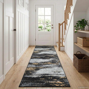 vidaXL Vloerkleedloper LESAKA Zwart en Goud 80 x 250 cm Diamantvelours