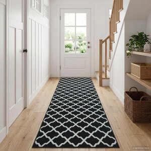 vidaXL Vloerkleedloper LESAKA Zwart en wit 100 x 200 cm Diamantvelours
