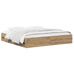 vidaXL Bedframe met opslag Artisanaal eiken 180 x 200 cm Bewerkt hout