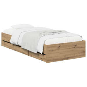 vidaXL Bedframe met opslag Artisanaal eiken 90 x 200 cm Bewerkt hout