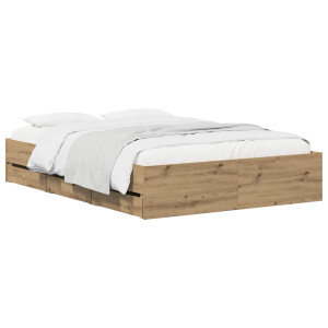 vidaXL Bedframe met opslag Artisanaal eiken 140 x 190 cm Bewerkt hout