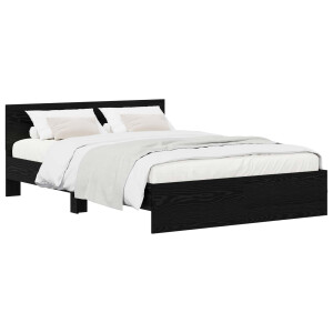 vidaXL Bedframe met Hoofdeinde Zwart eiken 135 x 190 cm Bewerkt hout