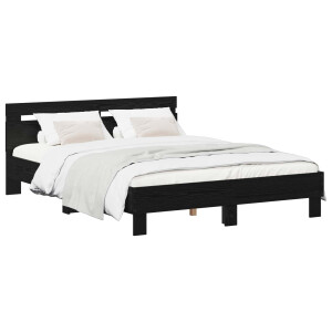 vidaXL Bedframe Zwart eiken 135 x 190 cm Bewerkt hout
