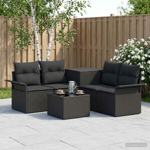 vidaXL Bankstel 6 st 4-Aantal zitplaatsen Zwart Poly Rattan en Staal