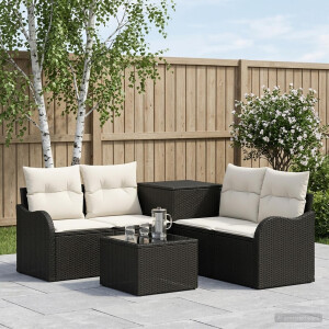 vidaXL Bankstel 6 st Zwart en Cream Wit Poly Rattan en Staal