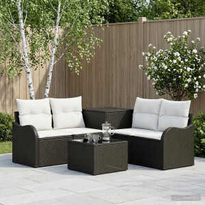vidaXL Bankstel 6 st Zwart en Cream Wit Poly Rattan en Staal