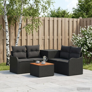 vidaXL Bankstel 6 st Zwart Poly Rattan en Staal