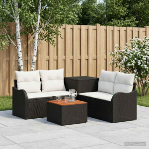 vidaXL Bankstel 6 st Zwart en Cream Wit Poly Rattan en Staal