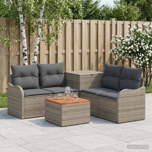 vidaXL Bankstel 6 st Grijs en Donkergrijs Poly Rattan en Staal