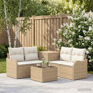 vidaXL Bankstel 6 st Beige en Crème Wit Poly Rattan en Staal
