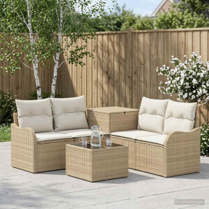 vidaXL Bankstel 6 st Beige en Crème Wit Poly Rattan en Staal