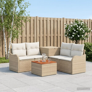 vidaXL Bankstel 6 st Beige en Crème Wit Poly Rattan en Staal