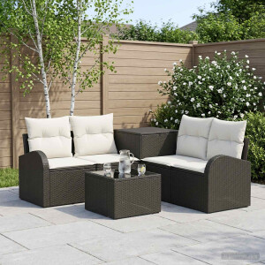vidaXL Bankstel 6 st Zwart en Cream Wit Poly Rattan en Staal
