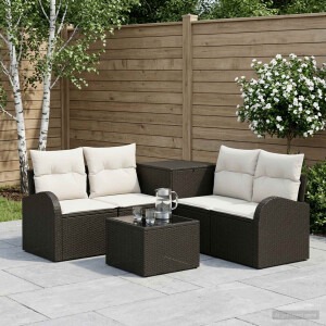 vidaXL Bankstel 6 st Zwart en Cream Wit Poly Rattan en Staal