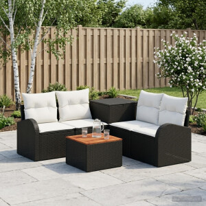 vidaXL Bankstel 6 st Zwart en Cream Wit Poly Rattan en Staal