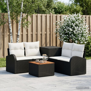 vidaXL Bankstel 6 st Zwart en Cream Wit Poly Rattan en Staal