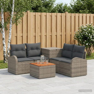 vidaXL Bankstel 6 st Grijs en Donkergrijs Poly Rattan en Staal