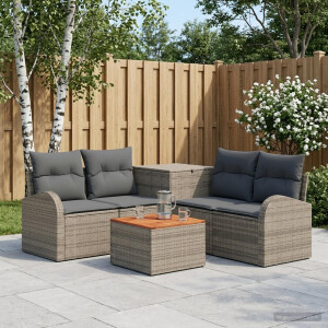vidaXL Bankstel 6 st Grijs en Donkergrijs Poly Rattan en Staal