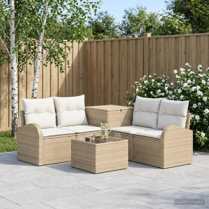 vidaXL Bankstel 6 st Beige en Crème Wit Poly Rattan en Staal