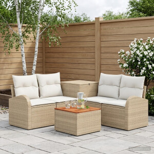 vidaXL Bankstel 6 st Beige en Crème Wit Poly Rattan en Staal