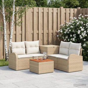 vidaXL Bankstel 6 st Beige en Crème Wit Poly Rattan en Staal