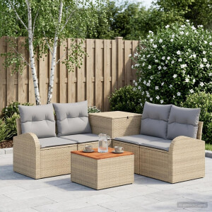 vidaXL Bankstel 6 st Beige en Licht Grijs Poly Rattan en Staal