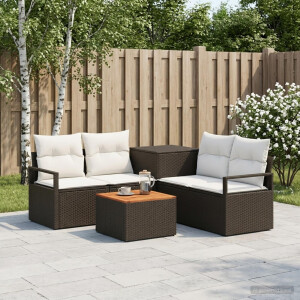 vidaXL Bankstel 6 st Zwart en Cream Wit Poly Rattan en Staal