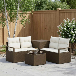 vidaXL Bankstel 6 st Bruin en Crème Wit Poly Rattan en Staal