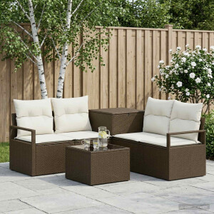 vidaXL Bankstel 6 st Bruin en Crème Wit Poly Rattan en Staal