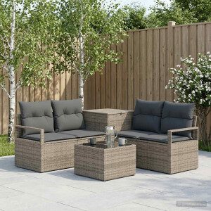 vidaXL Bankstel 6 st Grijs en Donkergrijs Poly Rattan en Staal