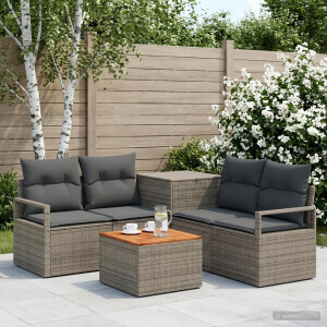 vidaXL Bankstel 6 st Grijs en Donkergrijs Poly Rattan en Staal