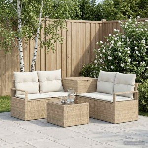 vidaXL Bankstel 6 st Beige en Crème Wit Poly Rattan en Staal