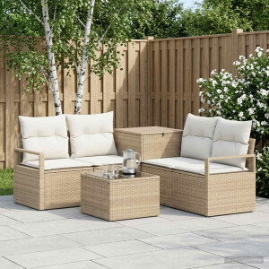 vidaXL Bankstel 6 st Beige en Crème Wit Poly Rattan en Staal