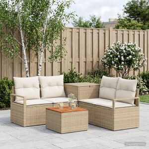 vidaXL Bankstel 6 st Beige en Crème Wit Poly Rattan en Staal