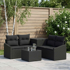 vidaXL Bankstel 6 st Zwart Poly Rattan en Staal