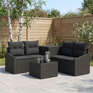 vidaXL Bankstel 6 st Zwart Poly Rattan en Staal