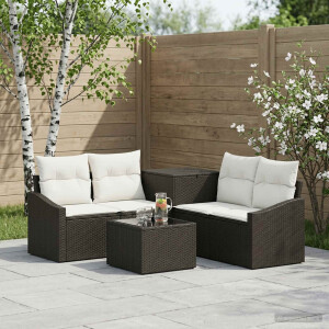 vidaXL Bankstel 6 st Zwart en Cream Wit Poly Rattan en Staal