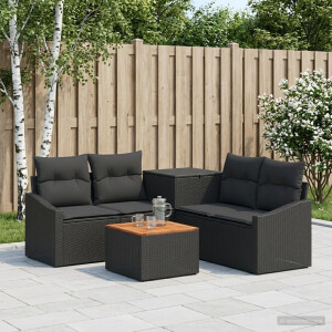 vidaXL Bankstel 6 st Zwart Poly Rattan en Staal