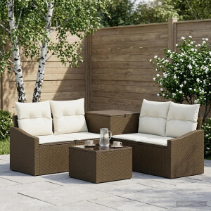 vidaXL Bankstel 6 st Bruin en Crème Wit Poly Rattan en Staal