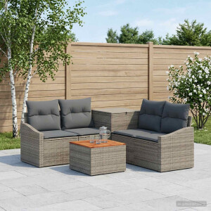 vidaXL Bankstel 6 st Grijs en Donkergrijs Poly Rattan en Staal